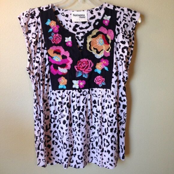 Savanna Jane Leopard Floral-Embroidered Top Large - Picture 5 of 8
